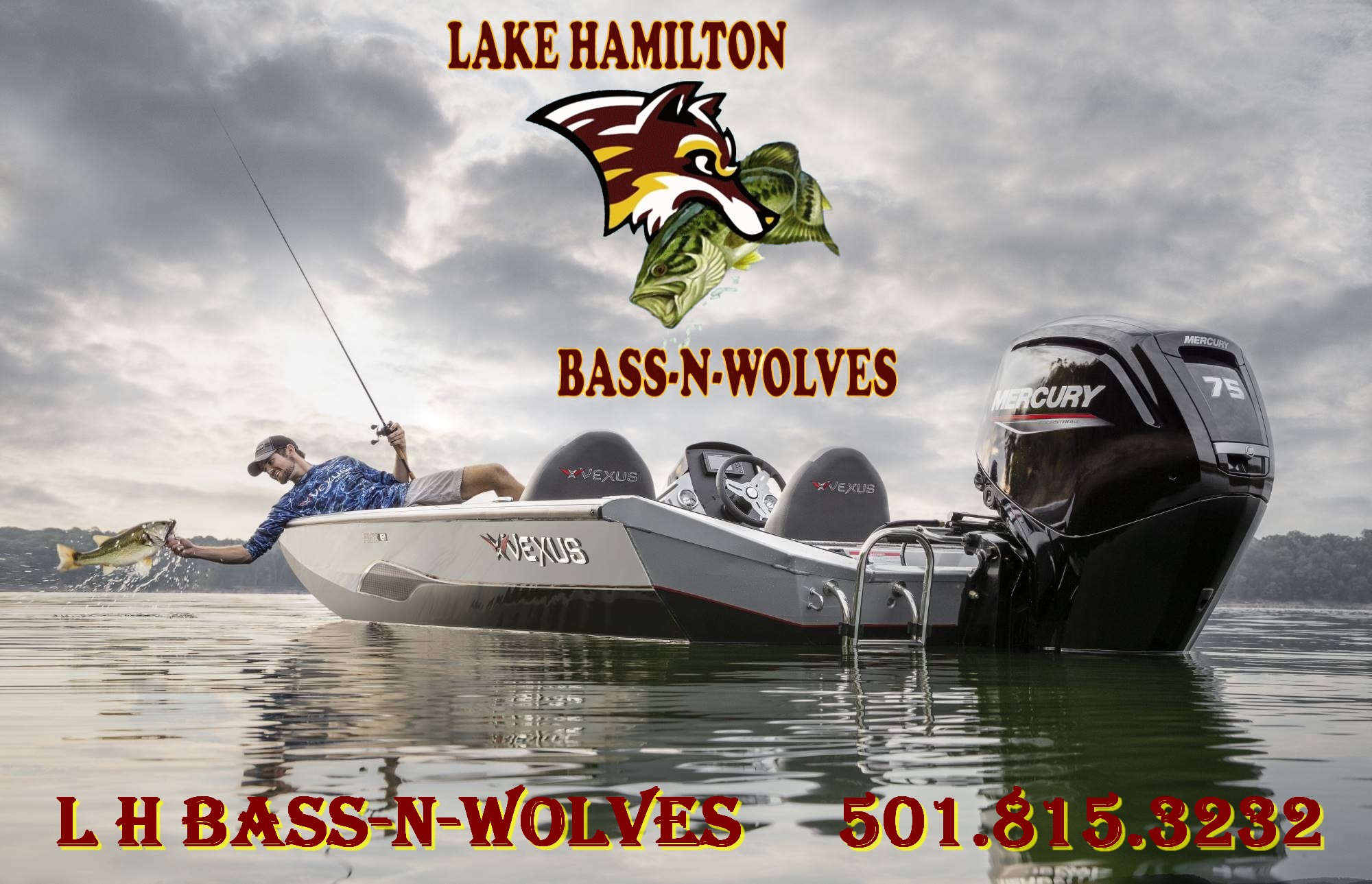 logo for Vexus boats and Mercury motors, sponsor for lake hamilton school fishing team